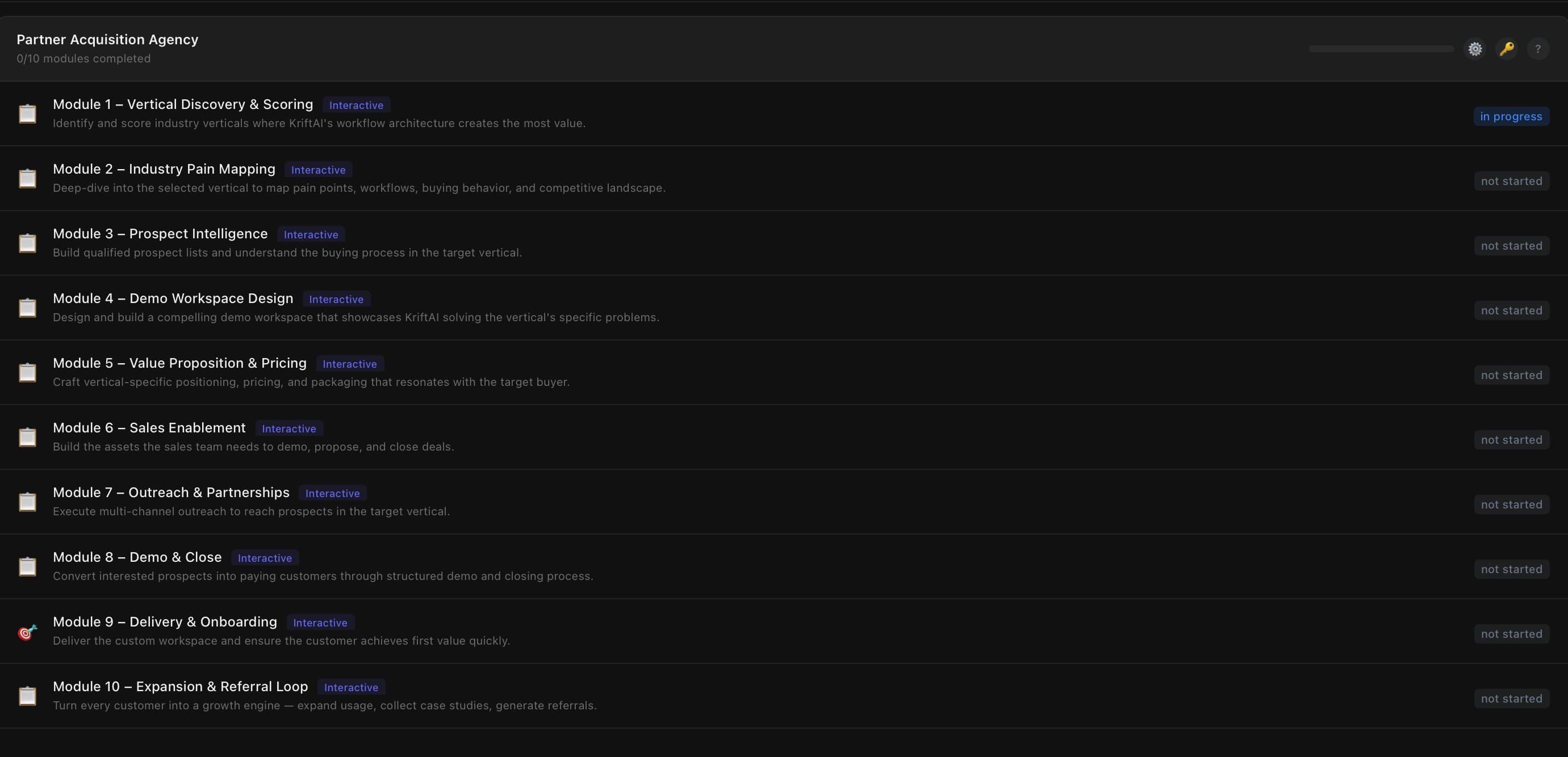 KriftAI GTM Workspace — 10-module go-to-market strategy engine running on the KriftAI platform